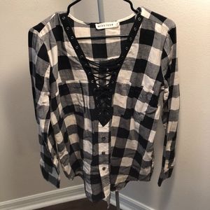Plaid lace up top